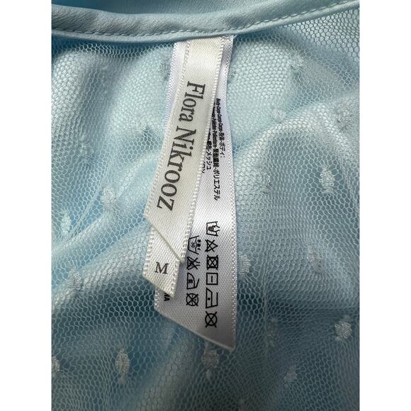 FLORA NIKROOZ WOMENS MEDIUM SHOWSTOPPER COVER-UP SATIN ROBE ICE BLUE NEW - Picture 4 of 15